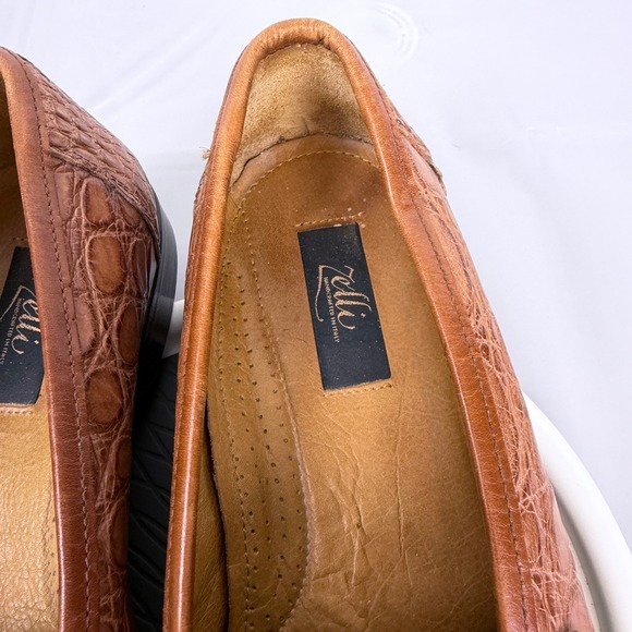 Zelli Handcrafted Italy Brown Crocodile Embossed Leather Penny Loafers Mens 10.5 main image 13